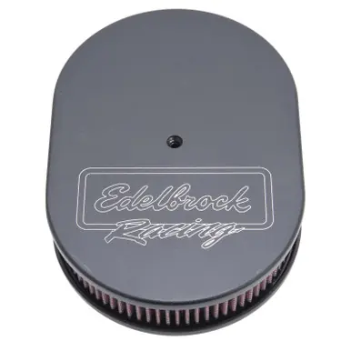 Hot Picks Edelbrock Air Cleaner Victor Series Oval Aluminum Top Cloth Element 11 875In X 8 25In X 3 75In Black - 42203