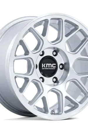Professional Grade KMC KM730 HATCHET 6X135 17X8.5 +25 GLOSS SILVER W/ MACHINED FACE