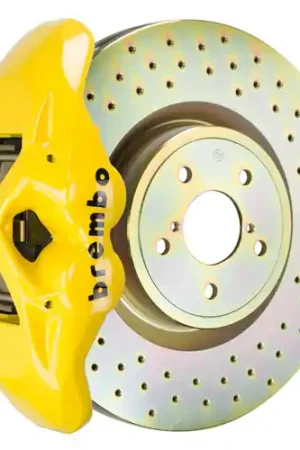 Bargain Brembo GT Systems Monobloc 4 Piston 326mm Cross Drilled Yellow Front - 2002-2014 Subaru WRX / 2002-2014 Subaru STI