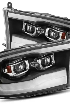Clearance AlphaRex 09-18 Dodge Ram 1500HD LUXX LED Proj Headlights Plnk Style Blk w/Activ Light/Seq Signal/DRL