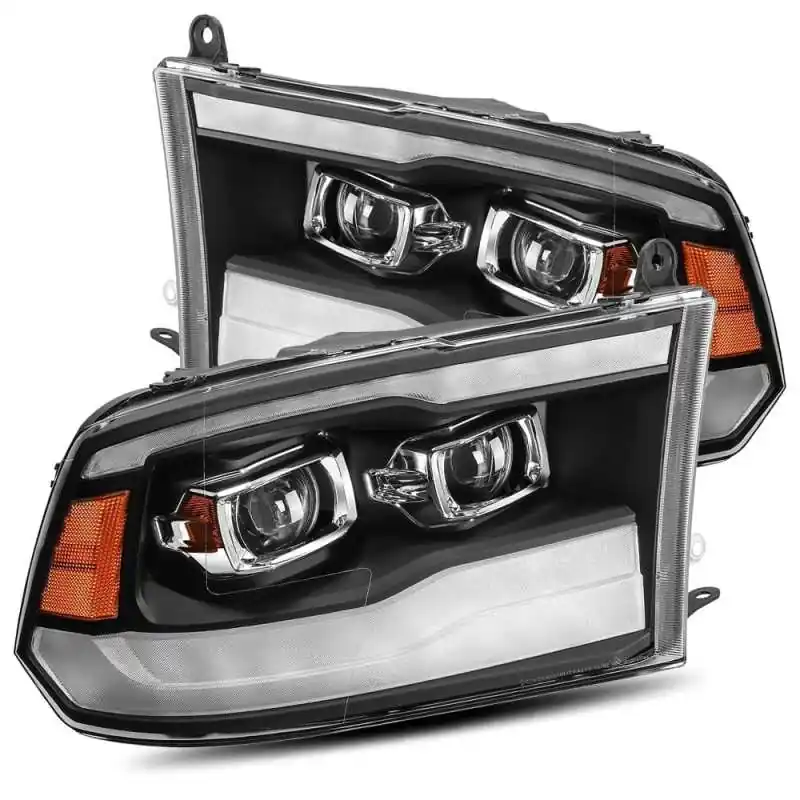 Clearance AlphaRex 09-18 Dodge Ram 1500HD LUXX LED Proj Headlights Plnk Style Blk w/Activ Light/Seq Signal/DRL