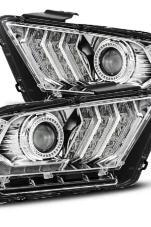 While Supplies Last AlphaRex 10-12 Ford Mustang LUXX LED Proj Headlights Plank Style Chrome w/Activ Light/Seq Signal