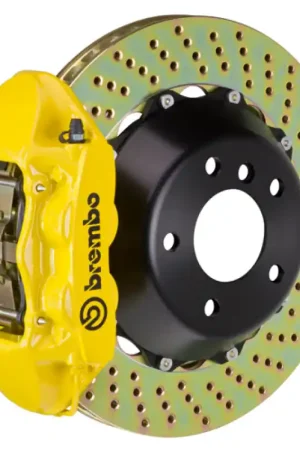 Brembo 11-18 Cayenne Turbo Rear GT BBK 4 Piston Cast 380x28 2pc Rotor Drilled- Yellow Big Sale