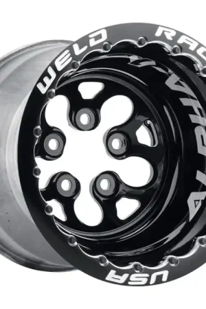 Weld Alpha-1 15x15 / 5x4.75 BP / 5in. BS Black/Polished Wheel - Black Double Beadlock MT Free Shipping