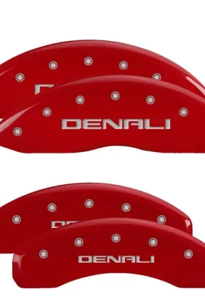 Factory Price MGP 4 Caliper Covers Engraved Front & Rear Denali Red Finish Silver Char 2019 GMC Sierra 1500