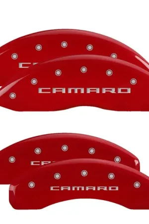 Price Cut MGP 4 Caliper Covers Engraved Front & Rear Gen 5/Camaro Red finish silver ch