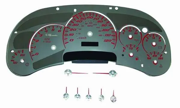 Limited Time US Speedo Stainless Steel Gauge Face with Red Back and Color Match Needles - Displays 120 MPH - Transmission Temperature - SS GM 02R