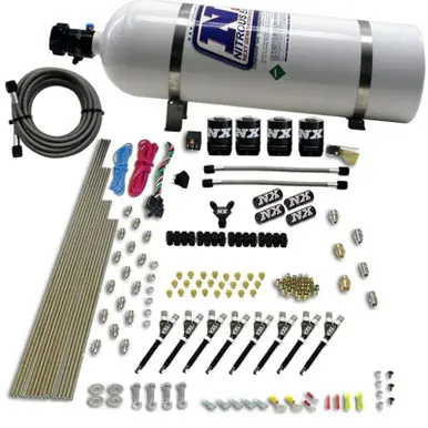 Fan Favorite Nitrous Express 8 Cyl VXL Direct Port 4 Solenoids Nitrous Kit (200-500HP) w/15lb Bottle - 80019-15