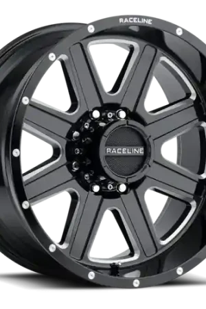 Free Shipping Raceline 940M Hostage 17x9in / 8x180 BP / 12mm Offset / 124.2mm Bore - Black & Milled Wheel