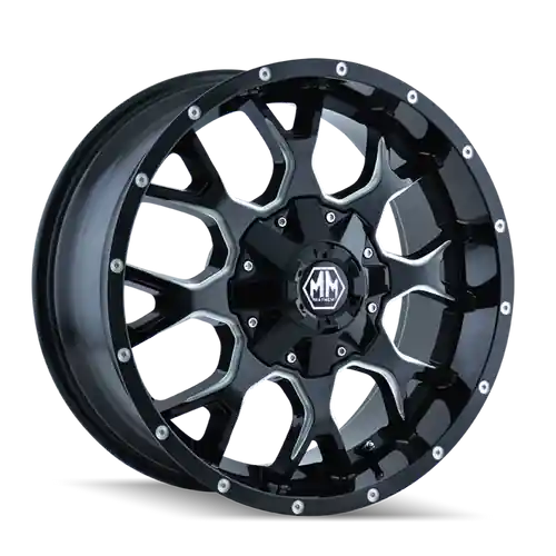 Last Chance Mayhem 8015 Warrior 18x9 / 5x150 BP / 18mm Offset / 110mm Hub Black w/ Milled Spokes Wheel