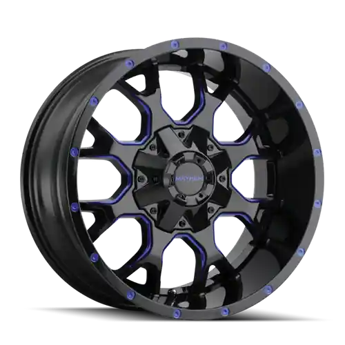 Big Sale Mayhem 8015 Warrior 18x9 / 8x165.1 BP / 18mm Offset / 130.8mm Hub Black w/ Prism Blue Wheel