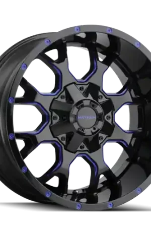 Best Seller Mayhem 8015 Warrior 20x9 / 5x139.7 BP / 18mm Offset / 110mm Hub Black w/ Prism Blue Wheel