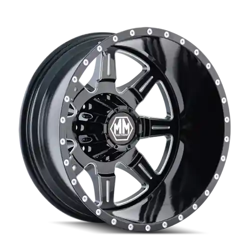 Today Only Mayhem 8101 Monstir 19.5x6.75/8x165.1 BP/-143mm Offset/121.3mm Hub Rear Black w/ Milled Spokes Wheel