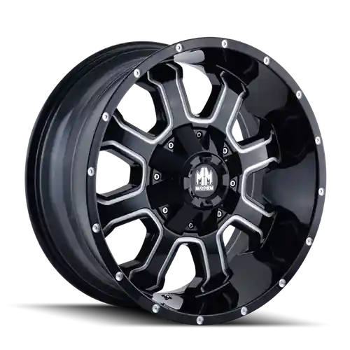Hot Picks Mayhem 8103 Fierce 17x9 / 5x114.3 BP / -12mm Offset / 87mm Hub Black w/ Milled Spokes Wheel