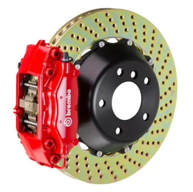 Worldwide Shipping Brembo 04-10 5-Series (Excl. xDrive/M5) Rear GT BBK 4 Piston Cast 345x28 2pc Rotor Drilled-Red - 2P1.8006A2