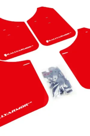 Top Pick Rally Armor 02-07 Subaru WRX/STI/RS/2.5i (Wagons Req. Mod.) Red UR Mud Flap w/White Logo