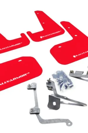 Rally Armor 11-14 Subaru WRX/STI (Sedan Only) Red UR Mud Flap w/White Logo Next Day Delivery