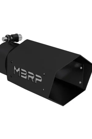 Mega Sale MBRP Universal 4in Hex Tip 3in Inlet 10in Length w/ Logo - Black Coated