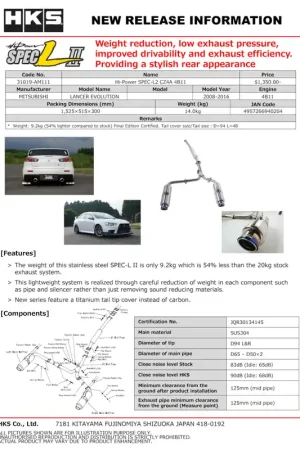 Fresh Stock HKS Hi-Power SPEC-L2 CZ4A 4B11